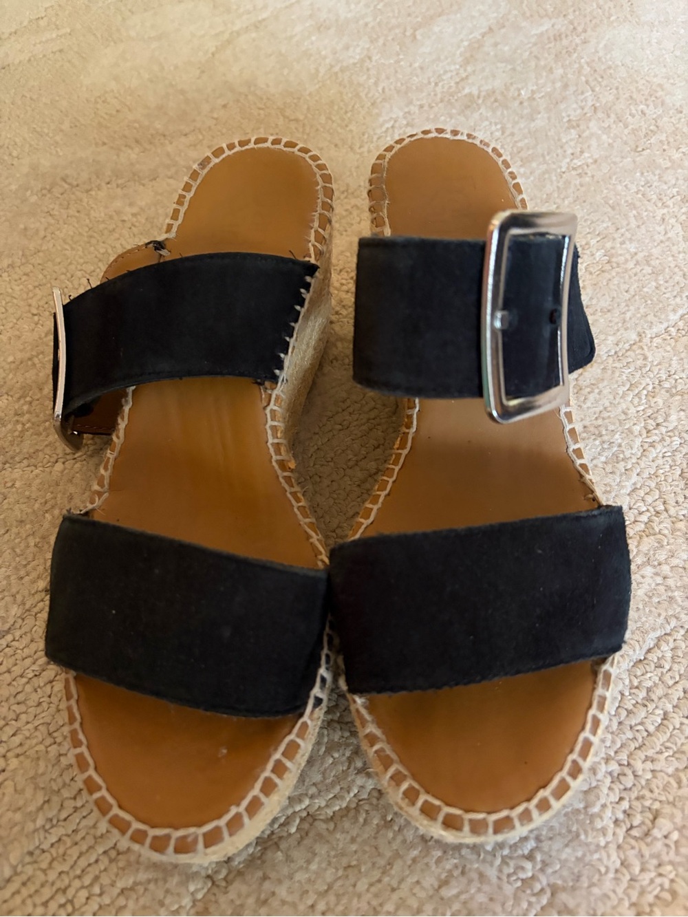 Franco Sarto Black Suede Espadrille Slide Sandals with Buckle